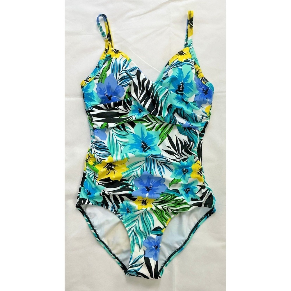 Jantzen One Piece Swimsuit Womens 12 Surplice Tropical Floral Soft Cup Slimming